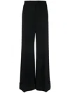 Moschino Cuffed Palazzo Trousers In Wool Gabardine In Black