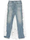 Moschino Ruffled Overlay Distressed Jeans In Blue