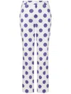 Moschino Stretch Satin Pants Biro Polka Dots In Multi White