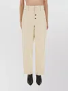 Moschino Ankle-length Cotton Gabardine Trousers With High Waist In Neutral