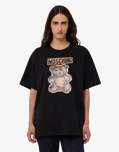 Moschino T-shirt Aus Bio-baumwolljersey  Teddy Bear In Black