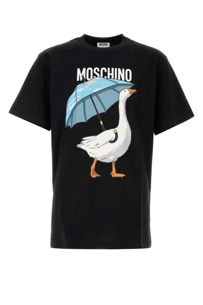 Moschino Cotton Crew Neck Graphic Print T Shirt In Black