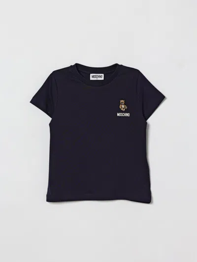 Moschino Kids'  Cotton T-shirt With Teddy In Blue