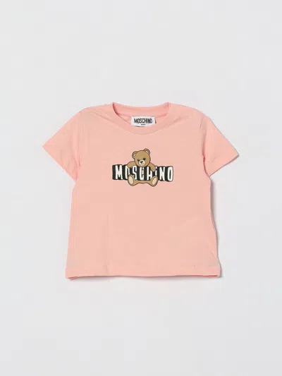 Moschino Babies'  Cotton T-shirt With Teddy Bear Logo In Pink