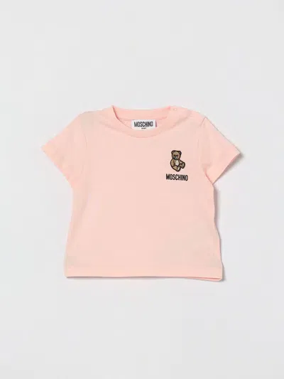 Moschino Babies'  Cotton T-shirt With Teddy Bear Logo In Pink