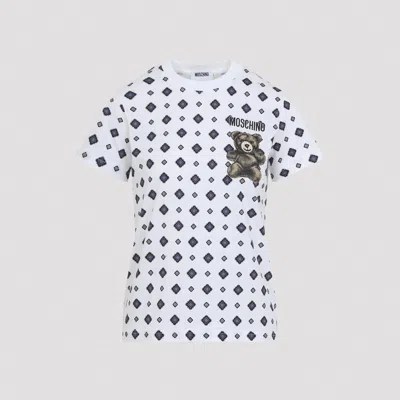 Moschino Crew Neck Graphic Print Short Sleeve Top In White