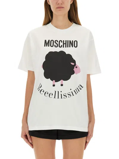 Moschino Couture Tshirt With Print In Neutral