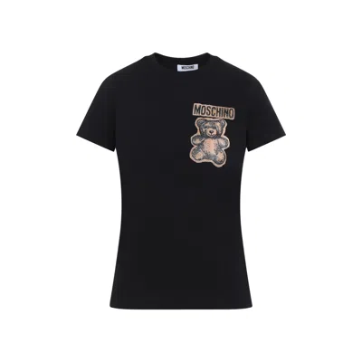 Moschino Crew Neck Graphic Print Short Sleeve Top In Black