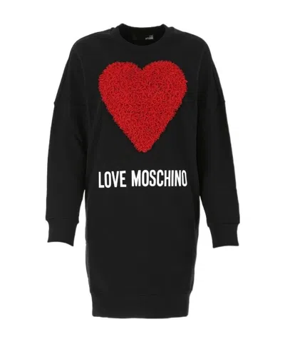 Moschino Tulle Heart Sweatshirt Dress In Black