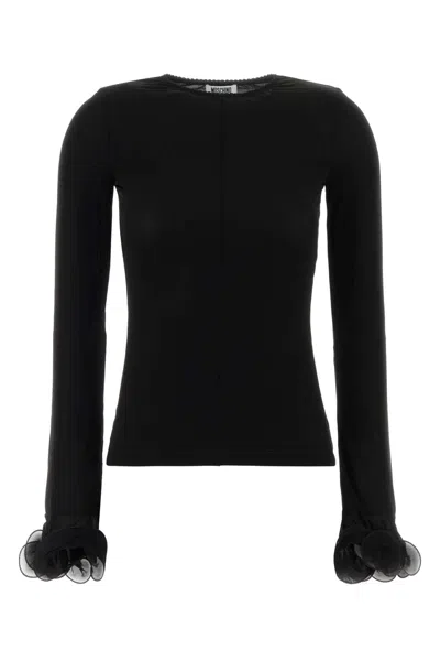 Moschino Tulle-ruffle Cuff Jersey Blouse In Black