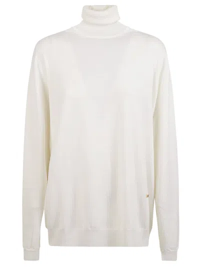 Moschino Turtleneck Rib Trim Plain Pullover In White