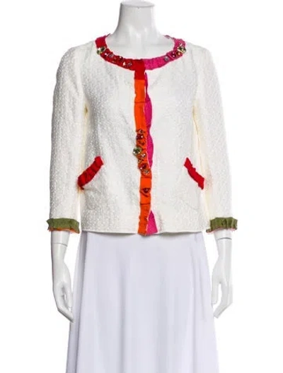 Pre-owned Moschino Tweed Pattern Evening Jacket In White