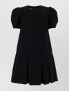 Moschino Twill Dress With Pleated Skirt And Puff Sleeves In Black