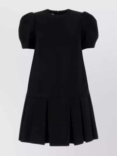 MOSCHINO TWILL DRESS WITH PLEATED SKIRT AND PUFF SLEEVES
