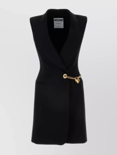 Moschino Twill Dress With V-neckline And Chain Detail In Black