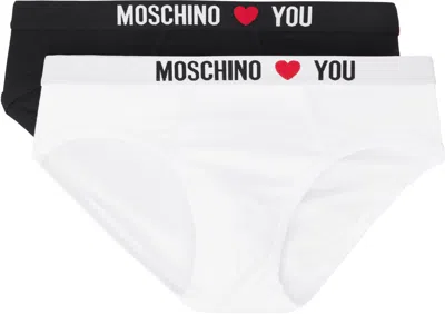 Moschino Two-pack Black & White 'my Valentine' Briefs In Multi Black