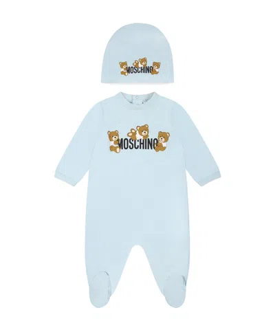Moschino Two-piece Teddy Bear Pattern Jumpsuit And Hat In Blue
