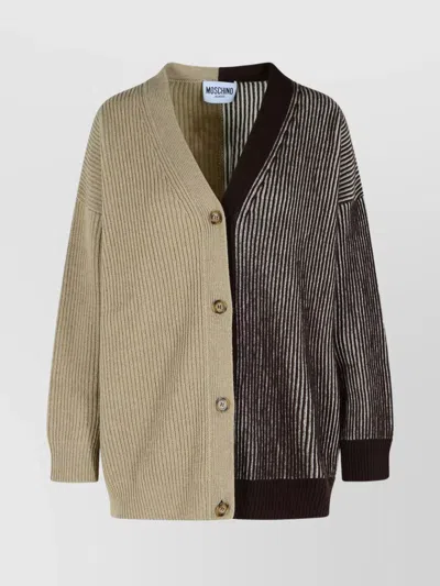 Moschino Two-tone Cashmere Blend Cardigan In Brown