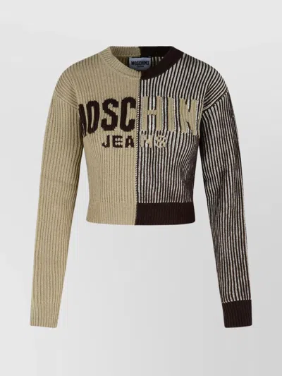 Moschino Two-tone Cashmere Blend Sweater In Brown