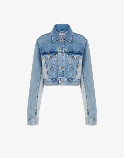 Moschino Two-tone Denim Cropped Jacket In Brown