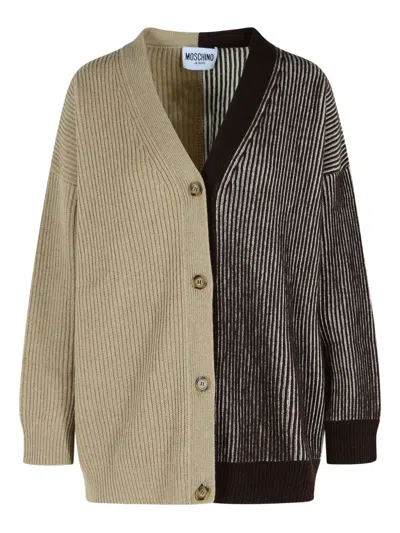 Moschino Knitwear V Neck Long Sleeves Ribbed Texture In Brown