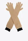 Moschino Two-tone Ribbed Long Gloves In Beige