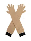 Moschino Two-tone Ribbed Long Gloves In Brown