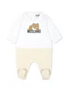 Moschino Two-tone Teddy Bear Print Babygrow In Neutrals
