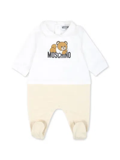 Moschino Two-tone Teddy Bear Print Babygrow In Neutrals