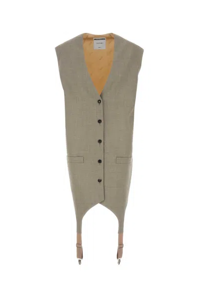 MOSCHINO TWO-TONE WOOL AND SATIN OVERSIZE VEST