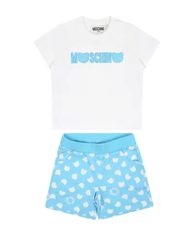 Moschino Babies' Two-tonw Cotton Shorts Set In White