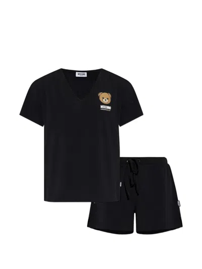 Moschino Two-piece Pajamas Logo Set In Black