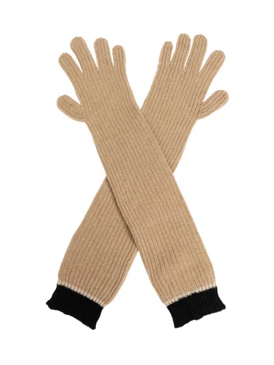 Moschino Couture Two-tone Ribbed Long Gloves In Brown