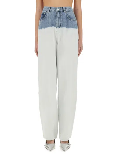 Moschino Two-tone Wide Leg Jeans In White