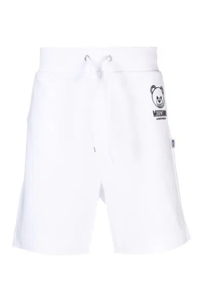 Moschino Teddy Bear-appliqué Stretch-cotton Shorts In Bianco