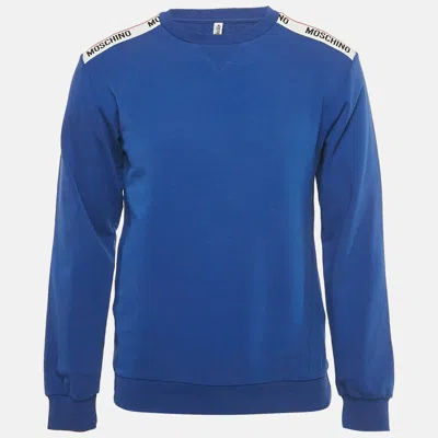 Pre-owned Moschino Underwear Blue Logo Patch Cotton Sweatshirt Xs