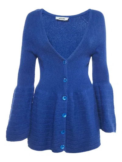 Pre-owned Moschino V-neck Cardigan In Blue