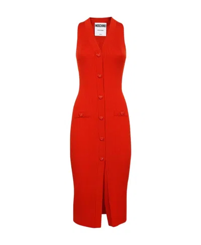 Moschino V-neck Sleeveless Dress In Red