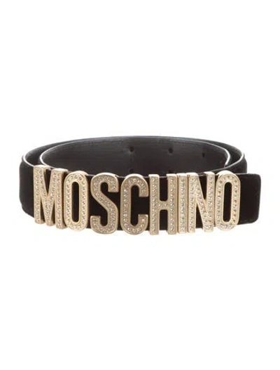 Pre-owned Moschino Velvet Crystal Embellishments Belt In Black
