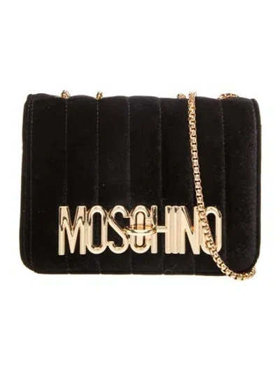 Pre-owned Moschino Velvet Shoulder Bag In Black