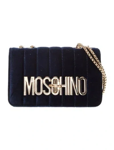 Pre-owned Moschino Velvet Shoulder Bag In Blue