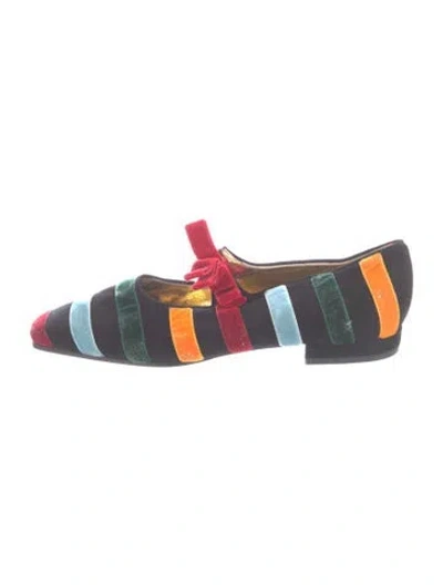 Pre-owned Moschino Velvet Striped Flats In Green