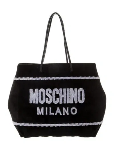 Pre-owned Moschino Velvet Top Handle Bag In Black