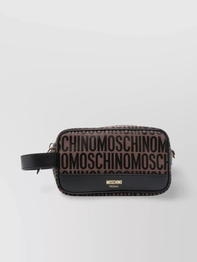 Moschino Versatile Leather Clutch With Detachable Wrist Strap In Black