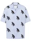 Moschino Vertical Stripe Cotton Shirt With Graphic Print In Blue