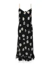 Moschino All-over Daisy Print Silk Twill Midi Dress In Black