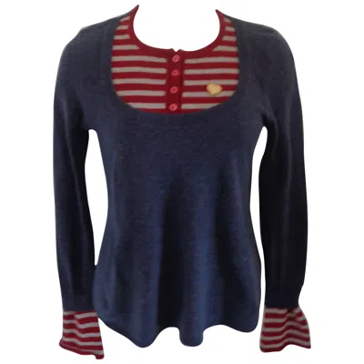 Pre-owned Moschino Vintage 1980s Women's Wool Shirt Blue White Red Stripes Heart