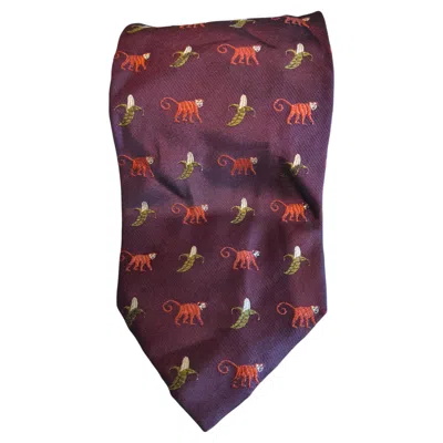 Pre-owned Moschino Vintage 1990s Burgundy Tie With Monkeys And Bananas Unisex In Red