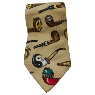 Pre-owned Moschino Vintage 1990s Silk Tie Unisex Good Condition Classic Design In Brown