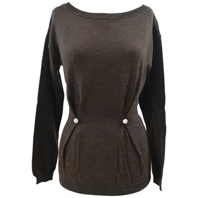 Pre-owned Moschino Vintage 1990s Women's Brown Sweater With White Faux Pearls, M
